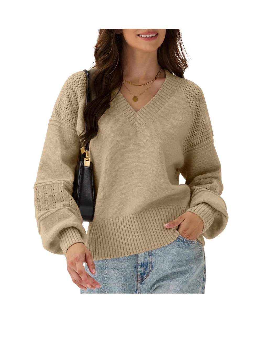 Women’s'The Cable Mix Cardi' Tan M Jumper Pull Over Mixed Media Sweater Top NWT